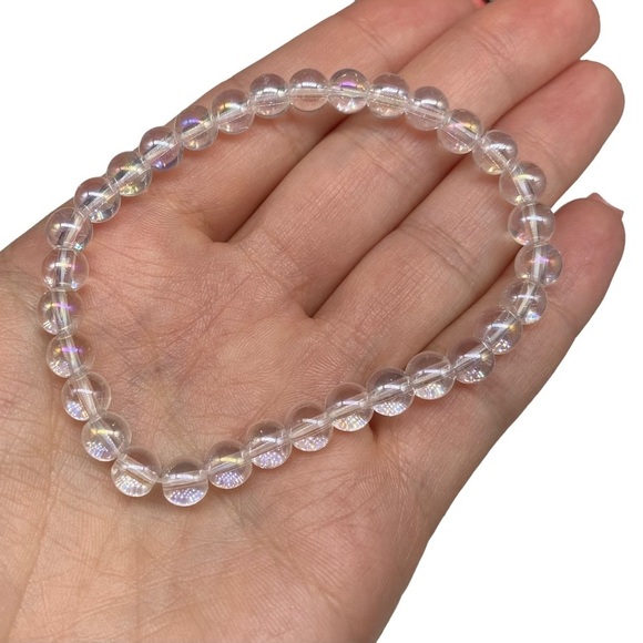 6mm Angel Aura Clear Quartz Beaded Stretch Bracelet Gemstone Stone Crystal - Picture 3 of 5